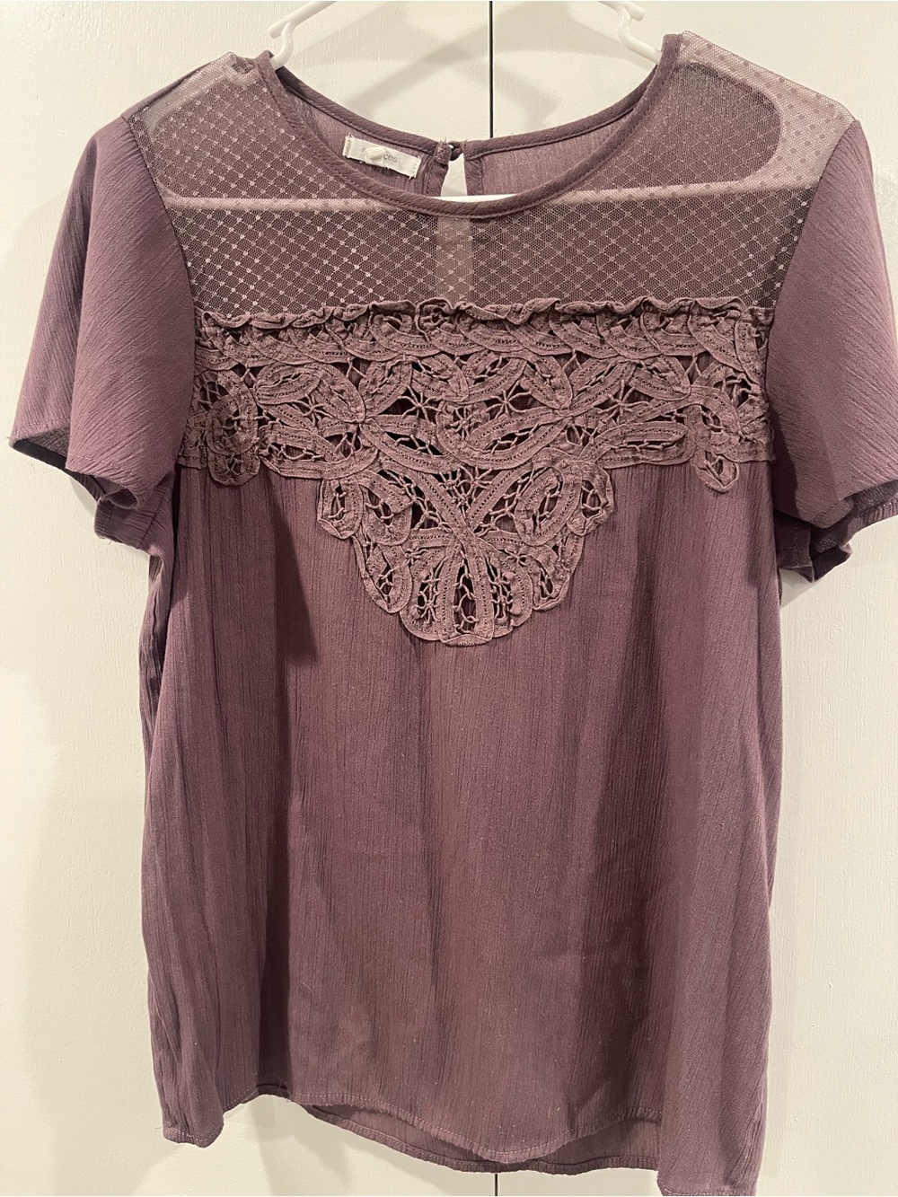 Maurices Mauve Lace Yoke Short Sleeve Blouse